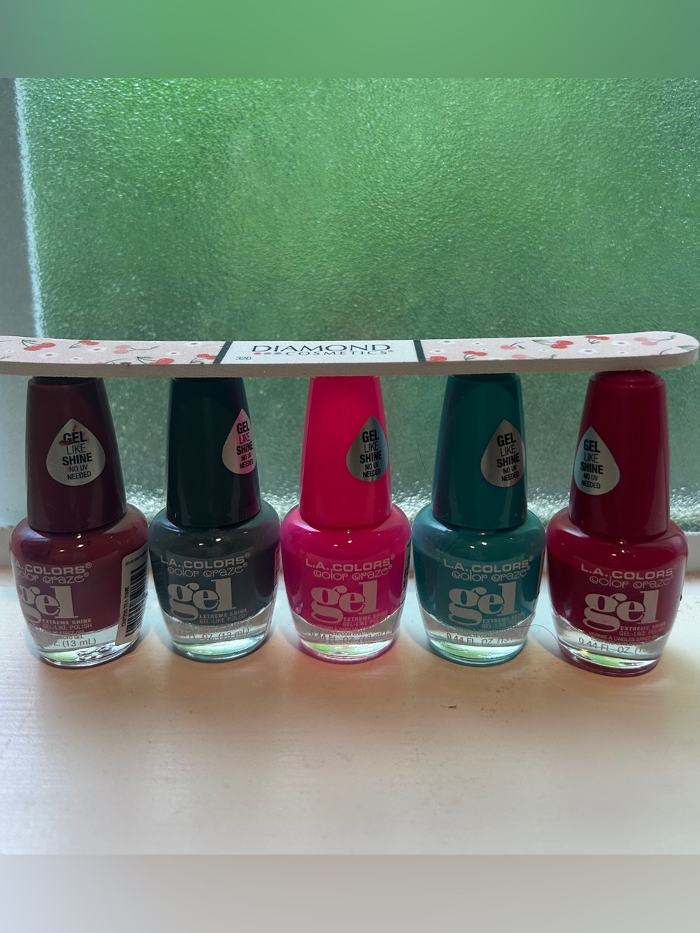 L.A. COLORS Gel Nail Polish Set - Pink, Teal, Burgundy, Green, Coral